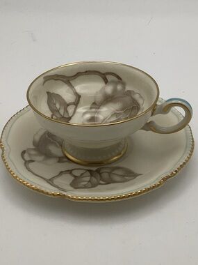 Vintage Castleton China Classic Cream Roses Demitasse Cup and Saucer Set